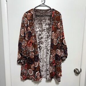 Entro Reversible Caftan Kimono Womens M/L Whimsigoth Crushed Velvet Burnout